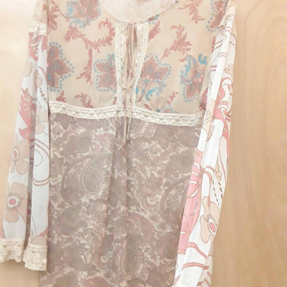 Pink Cream Boho Lace Paisley Top S